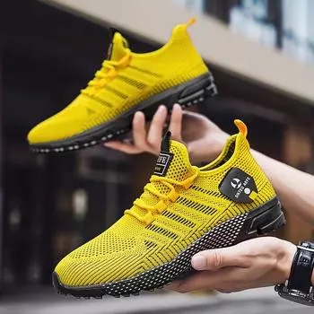 Мужские кроссовки, кроссовки для бега для мужчин, легкие, высококачественные, мужские, сетчатые, повседневные, на шнуровке, летние, спортивные, теннисные туфли 41 жёлтый