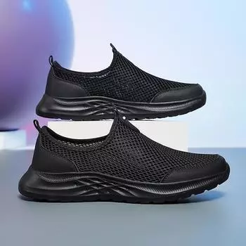 Мужские кроссовки, летние кроссовки, дышащая легкая прогулочная повседневная обувь с сеткой, мужские лоферы без шнуровки для вождения, Zapatos Casuales 39 чёрный