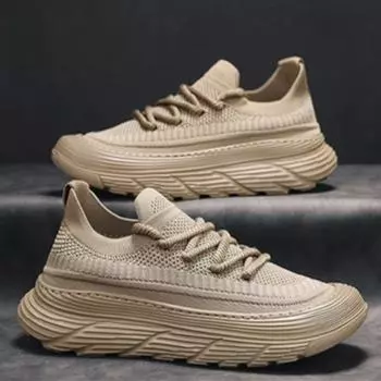 Мужские кроссовки летние однотонные дышащие кроссовки удобные туфли на платформе качественные сетчатые кроссовки Fly weave вулканизированная обувь 39 чёрный