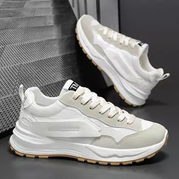 Мужские кроссовки, летние сетчатые дышащие спортивные кроссовки, модные легкие кроссовки на шнуровке, универсальные повседневные спортивные туфли 39 белый