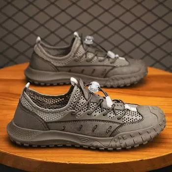 Мужские кроссовки, лето 2024, дышащая сетчатая нескользящая повседневная обувь без шнуровки с мягкой подошвой 38 хаки