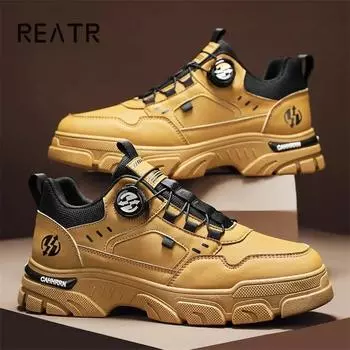 Мужские кроссовки, модные кожаные ботинки, тактические дышащие ботинки для походов, повседневная обувь, нескользящие мужские ботильоны 39 бежевый
