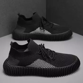 Мужские кроссовки, модные кроссовки, легкие дышащие летающие вязаные кроссовки со шнуровкой и сеткой, прогулочная обувь для тренировок, повседневная спортивная обувь для мужчин 39 чёрный