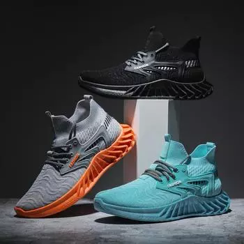 Мужские кроссовки, модные кроссовки, легкие дышащие летающие вязаные кроссовки со шнуровкой и сеткой, прогулочная обувь для тренировок, повседневная спортивная обувь для мужчин 39 чёрный