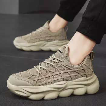 Мужские кроссовки на массивной подошве, дизайнерские кроссовки с растворенной подошвой, модные повседневные туфли с кожаной сеткой, обувь на платформе с увеличенной высотой 39 чёрный