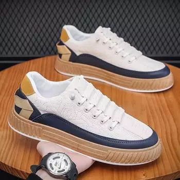 Мужские кроссовки на платформе Forrest Gump модные повседневные спортивные туфли со шнуровкой кожаные модные туфли с одной педалью белые туфли мужские 39 бежевый