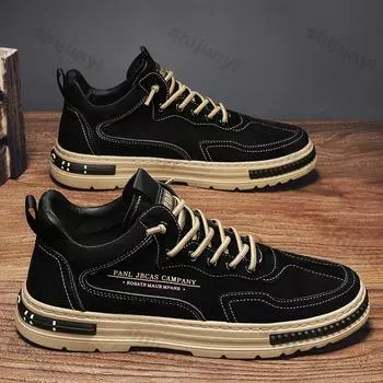 Мужские кроссовки на платформе, осенняя мода, удобные мужские ботильоны, нескользящие, износостойкие рабочие туфли, трендовые высокие туфли на шнуровке 39 чёрный