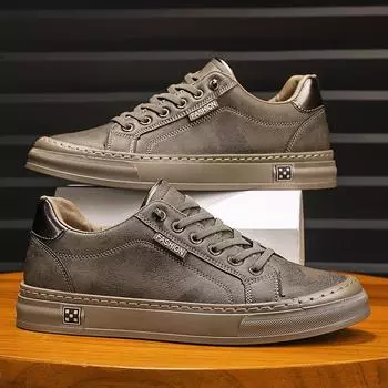 Мужские кроссовки на плоской подошве из микрофибры, мужская повседневная обувь на шнуровке с ударным носком, винтажная мужская парусиновая обувь с рантовой строчкой 44 белый