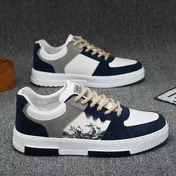 Мужские кроссовки на плоской подошве, студенческая обувь, дышащие модные кроссовки на шнуровке, мужские удобные спортивные кроссовки для бега 39 синий