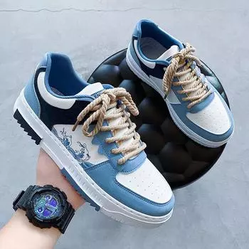 Мужские кроссовки на плоской подошве, студенческая обувь, дышащие модные кроссовки на шнуровке, мужские удобные спортивные кроссовки для бега, Zapatillas Hombre2024 39 baby голубой