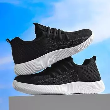 Мужские кроссовки на плоской подошве, удобные сетчатые спортивные туфли на шнуровке, летние дышащие повседневные теннисные туфли, прогулочная обувь большого размера для мужчин 39 чёрный