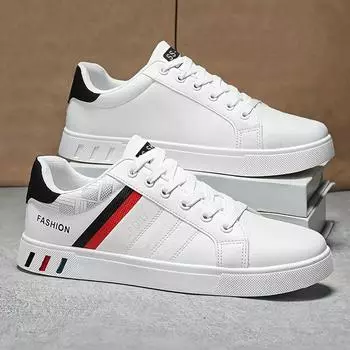 Мужские кроссовки на шнуровке, белые с сине-красными полосками, дышащий верх из полиуретана, повседневная мужская обувь 39 красный