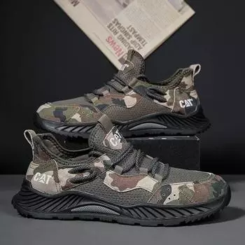 Мужские кроссовки на шнуровке с камуфляжным принтом, высококачественные нескользящие повседневные походные туфли, легкие дышащие кроссовки для ходьбы и бега 38 синий