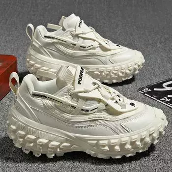 Мужские кроссовки на шнуровке с толстой подошвой, износостойкие, 2024, новые модные, нескользящие, удобные, универсальные, осенние, повседневные туфли 36 чёрный