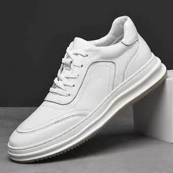 Мужские кроссовки на шнуровке весна осень Англия мужская повседневная обувь Мужские туфли из натуральной кожи Мягкая подошва Мужские белые туфли Теннис 6.5