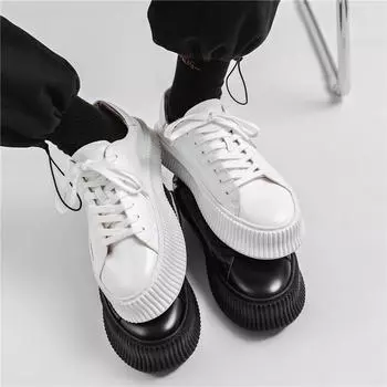 Мужские кроссовки на толстой подошве, белые туфли на платформе, черные, увеличивающие рост, с круглым носком, панк-обувь, большой размер EU:38 чёрный