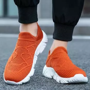 Мужские кроссовки на толстой подошве, черные, слипоны, спортивная обувь, оранжевые, кроссовки, большой размер, легкие EU: 40 чёрный