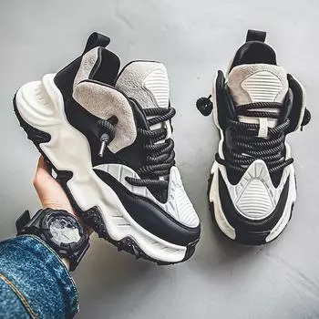 Мужские кроссовки на толстой подошве, повседневная обувь, рабочая обувь 39 чёрный