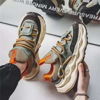 Мужские кроссовки на толстой подошве с дышащей сеткой, осень 2024 г. — модные, универсальные кроссовки для пап 41 зеленые хаки