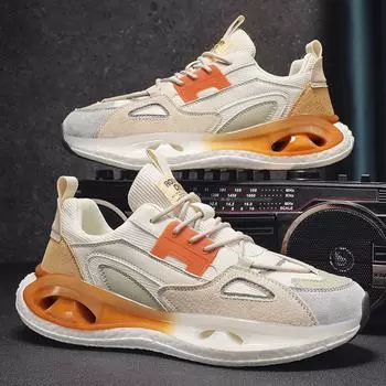 Мужские кроссовки на толстой подошве, универсальные громоздкие туфли для мужчин 2024 года, новые трендовые сетчатые повседневные спортивные туфли на шнуровке с увеличенной мягкой подошвой 39 бежевый