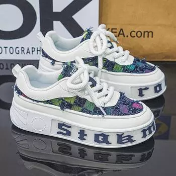 Мужские кроссовки Niche Fashion — парусиновые туфли на толстой подошве для осени, подчеркивающие повседневный спортивный стиль 40 белый