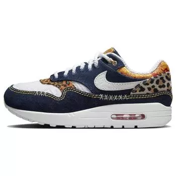 Мужские кроссовки Nike Air Max 1 Premium Denim Leopard синие, темно-синие, пикантно-красные FJ4452-432 43