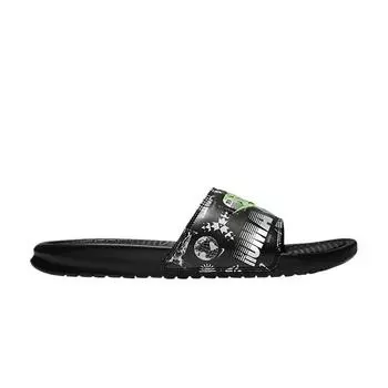 Мужские кроссовки Nike Benassi JDI Print Slide Run To Tokyo Black White Green-Strike 631261-042