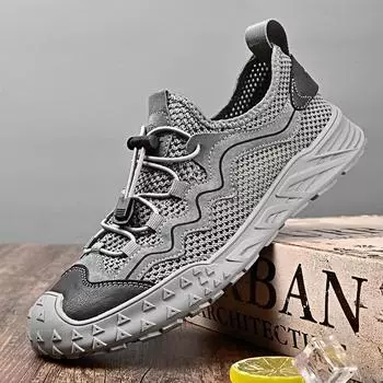 Мужские кроссовки, новинка 2024 года, лето 2024, дышащая сетчатая уличная нескользящая повседневная обувь без шнуровки 38 серый