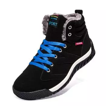 Мужские кроссовки, новинка 2024 года, зимние мужские ботинки, кожаные кроссовки, зимние ботинки, уличная хлопковая плюшевая рабочая обувь, высокие кроссовки, походные ботинки 40 чёрный