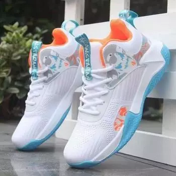 Мужские кроссовки, новые дышащие сетчатые высокие баскетбольные кроссовки, студенческие настоящие боевые нескользящие и износостойкие кроссовки, корейская версия модной обуви 39 небесно-голубой