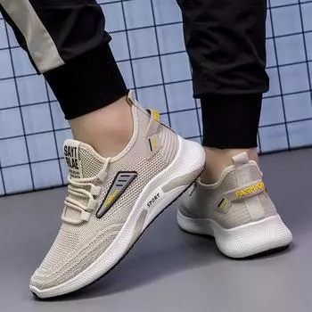 Мужские кроссовки Новые повседневные туфли Fly Woven Mesh с мягкой подошвой Удобные кроссовки Модная мужская обувь 39 хаки