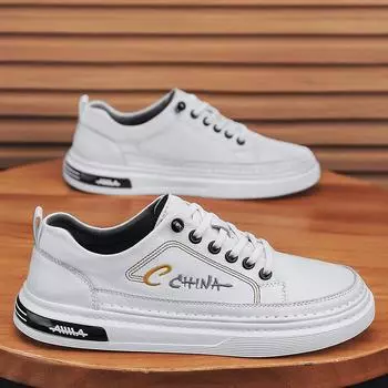 Мужские кроссовки. Новые повседневные туфли из воловьей кожи на плоской подошве со шнуровкой. Белые кроссовки. 38 белый