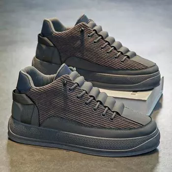 Мужские кроссовки, новые высокие кроссовки, туфли на платформе с круглым носком, повседневные модные мужские кроссовки 44 чёрный