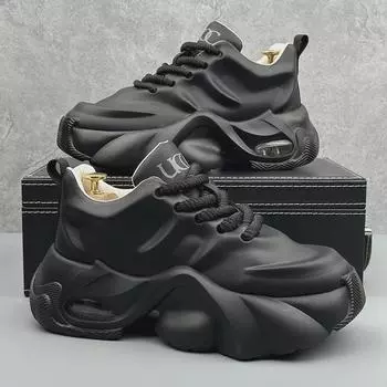 Мужские кроссовки осень 2024 года на толстой подошве, увеличивающие рост — модные, универсальные, трендовые в стиле папы 39 чёрный