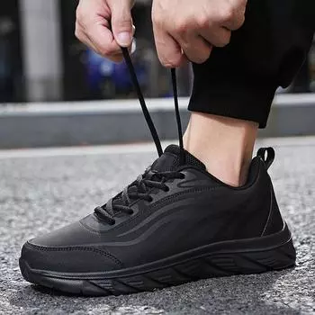 Мужские кроссовки, осенние новые кожаные мужские туфли на плоской подошве, удобные повседневные туфли для модных беговых кроссовок, мужские роскошные теннисные туфли 2024 года 42 черный белый