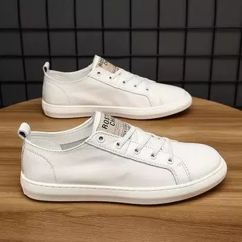 Мужские кроссовки Осенние новые туфли из натуральной кожи с мягкой нескользящей подошвой, повседневные универсальные мужские туфли из воловьей кожи с верхним слоем, белые туфли, модная обувь 38 белый