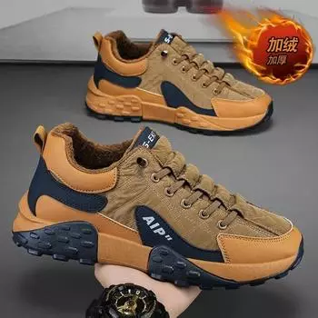 Мужские кроссовки Plus Fleece Non-Slipper Lace-up Splicing Flat Breathable Casual Fashion Walking Shoes Soft Soled Sports Casual Shoes 39 хаки