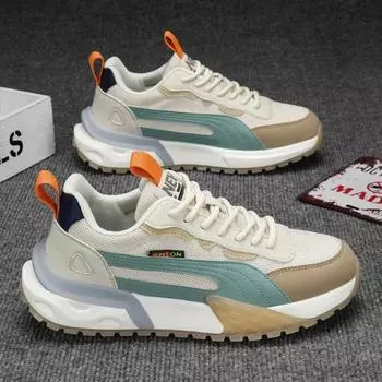 Мужские кроссовки, повседневная обувь класса люкс, новые сетчатые дышащие спортивные кроссовки для мужчин, на шнуровке, на платформе, кроссовки Tenis Masculino 39 бежевый