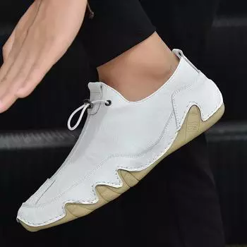 Мужские кроссовки, повседневные лоферы, уличная легкая обувь из натуральной кожи, удобные мужские прогулочные туфли, роскошные дизайнерские мокасины на плоской подошве 45 белый