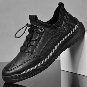 Мужские кроссовки ручной работы, уличная нескользящая прогулочная обувь на шнуровке, спортивная обувь для ходьбы, вождения 39 чёрный