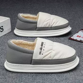 Мужские кроссовки с толстой подошвой и круглым носком для активного отдыха, удобные, мягкие, универсальные, плюс бархатные, нескользящие, износостойкие, сохраняют тепло 38 темно-синий