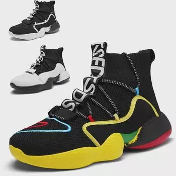 Мужские кроссовки с высоким верхом и вязаным носком — осенне-зимний дизайн с дышащей сеткой Size 42 чёрный/белый