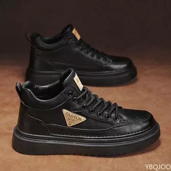 Мужские кроссовки с высоким верхом Новый тренд Толстая подошва Повседневные спортивные Обувь для защиты труда Альпинизм Противоскользящие Мужские вулканизированные кроссовки 39 чёрный