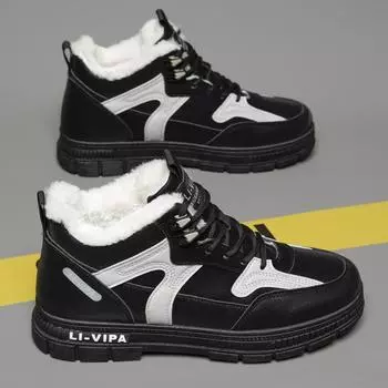 Мужские кроссовки с высоким верхом, с подкладкой из снежной ткани, утолщенные, нескользящие, теплые, с толстой подошвой 44