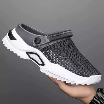 Мужские кроссовки сетчатые мужские туфли для отдыха на природе осенние дышащие мужские повседневные тапочки легкие индивидуальные прогулочные пляжные мужские тапочки 39 чёрный