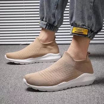 Мужские кроссовки Slip On Heighteen Soft Sole Light Weight Casual Shoes Дышащие спортивные лоферы Shoes Plus Size Khaki Black US6.5 (CN39) чёрный