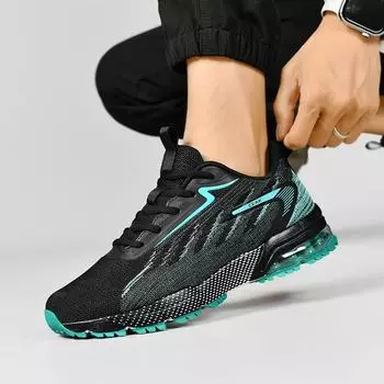 Мужские кроссовки Спортивные кроссовки с воздушной подушкой Дышащая амортизирующая сетка Удобные повседневные кроссовки 39 чёрный/зелёный