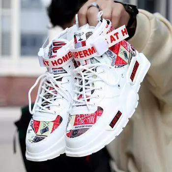 Мужские кроссовки TUINANLE, удобные высокие ретро-кеды для скейтбординга, нескользящая дышащая спортивная обувь для ежедневного активного отдыха 39 белый/красный