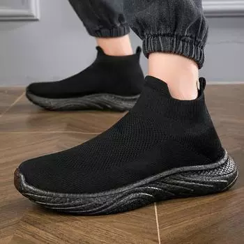 Мужские кроссовки, удобные легкие дышащие прогулочные туфли, повседневная спортивная обувь с сеткой для тренировок EU:45 чёрный