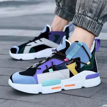 Мужские кроссовки уличной моды с заплатками на шнуровке на плоской подошве для бега Мужские спортивные теннисные туфли 39